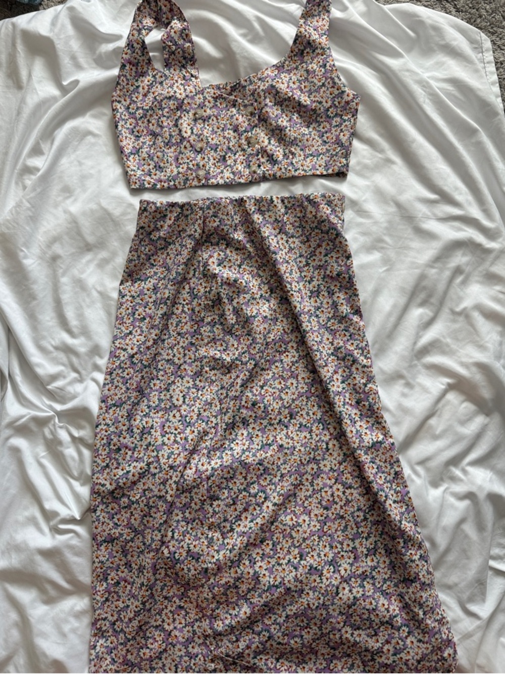 Floral Midi Skirt in Lavender Daisy Print